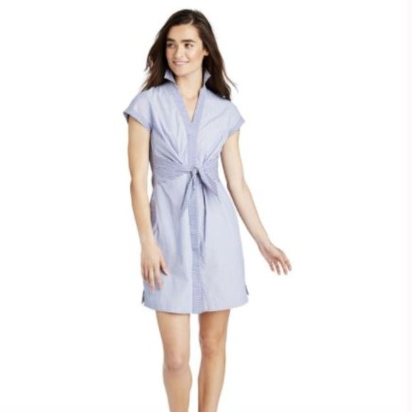 Tie Front Mix Stripe Shirt Seersucker Dress - Picture 5 of 6